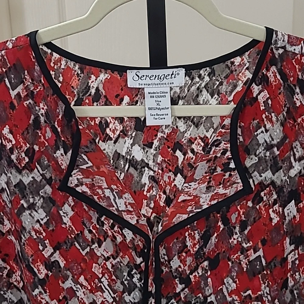 SERENGETI Silky Abstract Pattern Long Sleeve Pull-Over Blouse Size XL - Picture 2 of 7